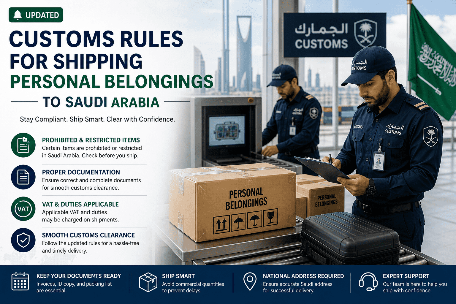 Updated customs rules for shipping personal belongings to Saudi Arabia