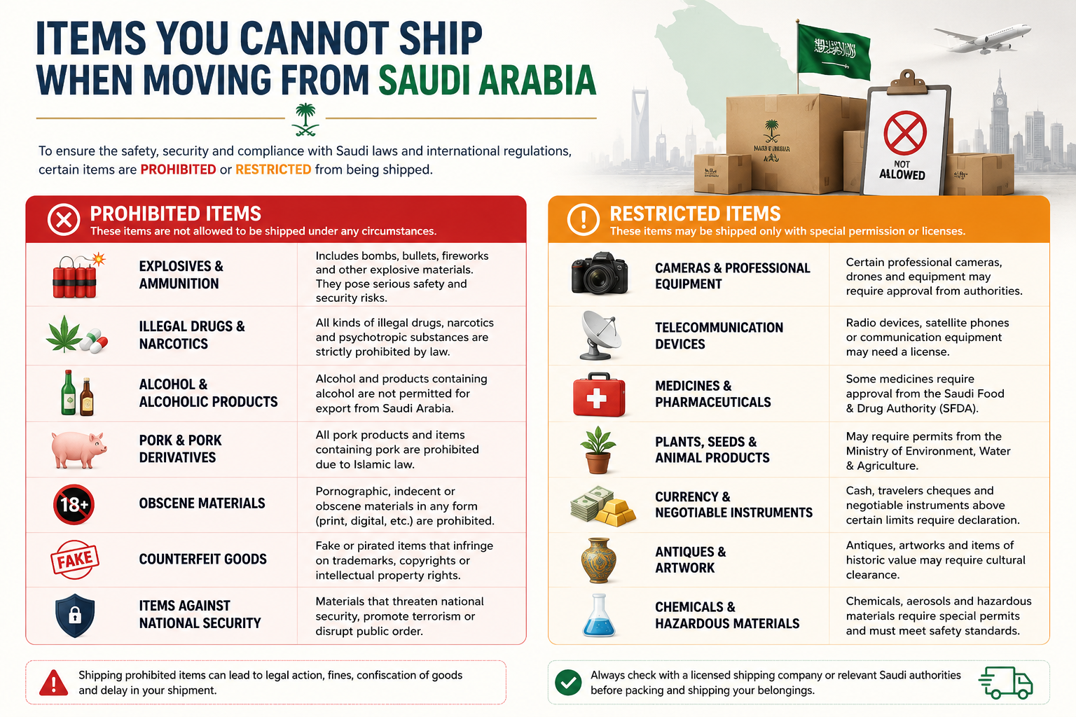 What items you cannot ship when moving from Saudi Arabia